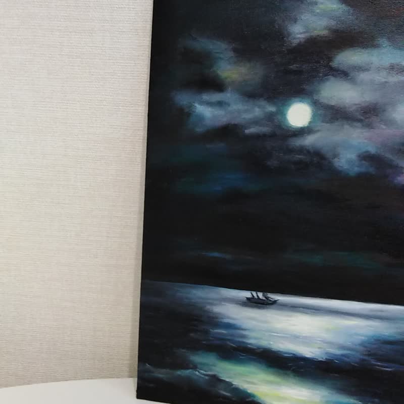 Night Landscape sea painting art gift - 壁貼/牆壁裝飾 - 其他材質 黑色
