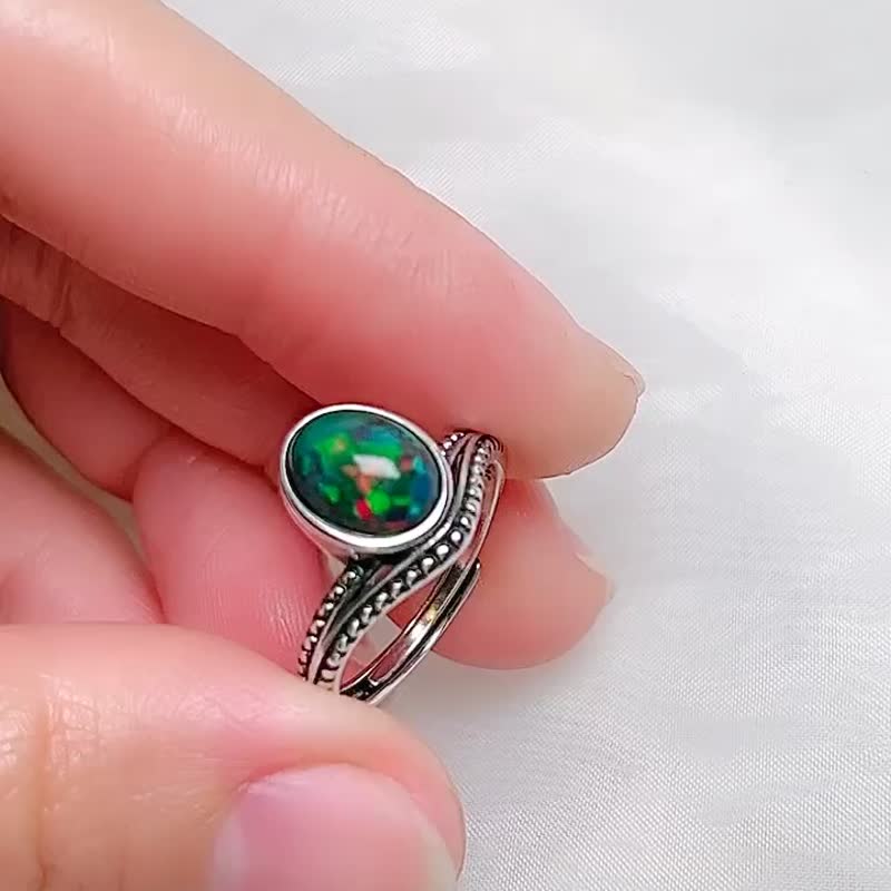 Wizard of Oz v Simple Lace Black Opal Ring/Opal/925 Sterling Silver/Opal - General Rings - Gemstone Green