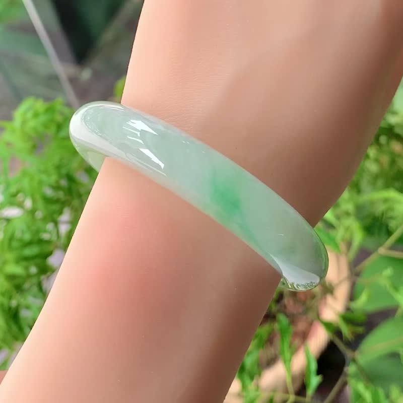 Bingqian | Bingnuo species / Shuguo green / Peace bracelet / Hand circumference 17.5 | Natural grade A jadeite bracelet - Bracelets - Jade Green
