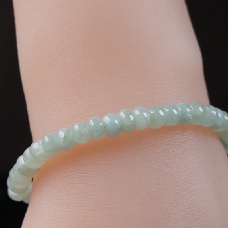 冰種飄綠翡翠算盤珠手珠手鍊 | 天然緬甸玉A貨翡翠 | 送禮 - 手鍊/手環 - 玉石 綠色