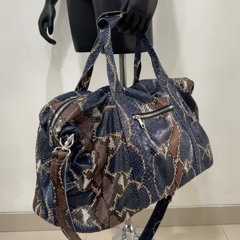 Snakeskin Weekender Duffle Bag Leather Weekender Bag Snakeskin Travel Bag - Luggage & Luggage Covers - Genuine Leather Blue