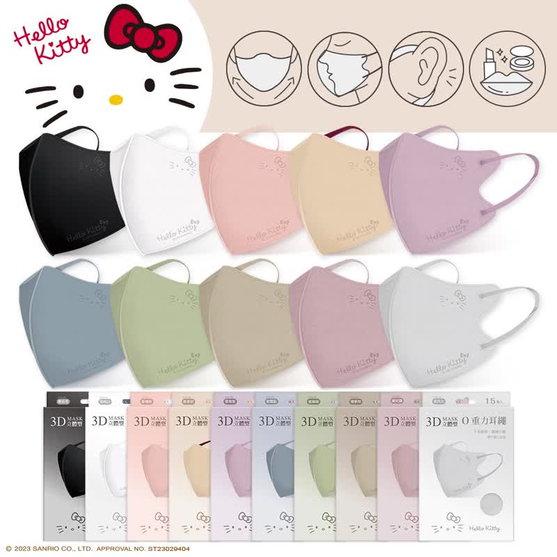 【ONEDER】Sanrio Hello Kitty 3D Stereo O Gravity Adult Mask (15 packs) - Face Masks - Other Materials 