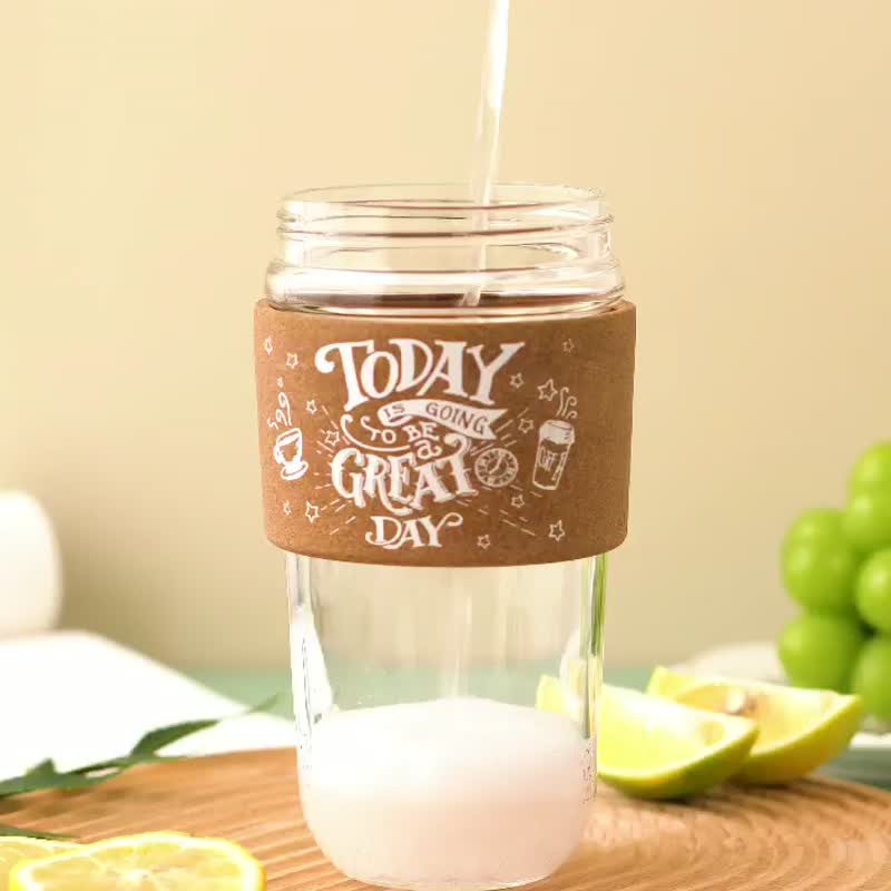 【咖啡隨行杯】水松杯套雙飲玻璃輕享杯/冷熱飲兩用-350ml/540ml - 杯/玻璃杯 - 環保材質 多色
