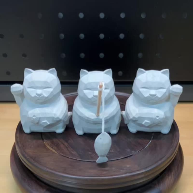 【開運小物擺飾-招財貓】Low-poly / 清水模 / 桌上療癒 / 送禮 - 擺飾/家飾品 - 水泥 灰色