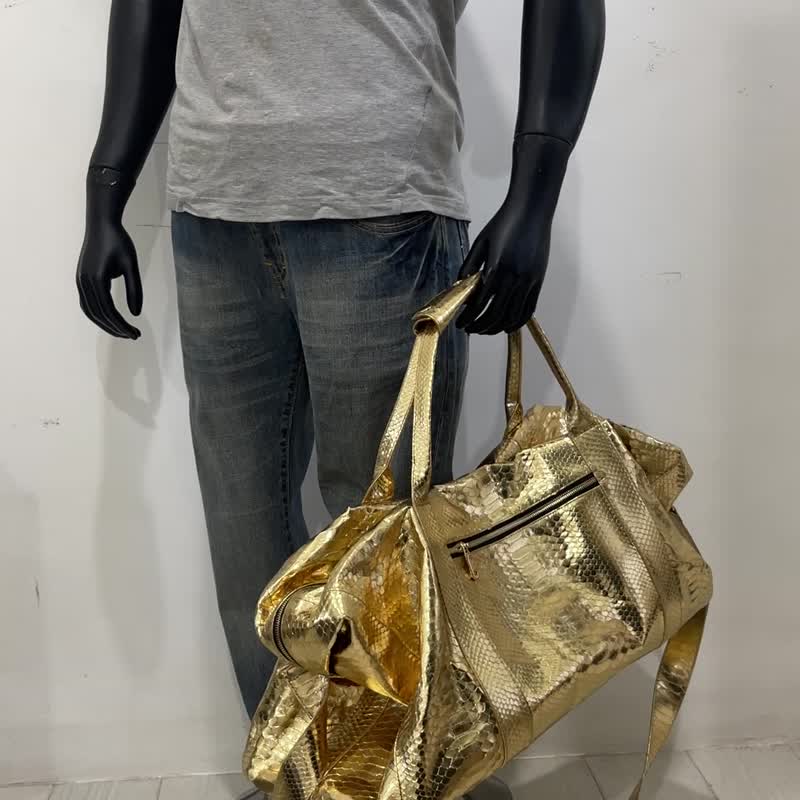 Snakeskin Weekender Duffle Bag Leather Weekender Bag Snakeskin Travel Bag - Luggage & Luggage Covers - Genuine Leather Gold