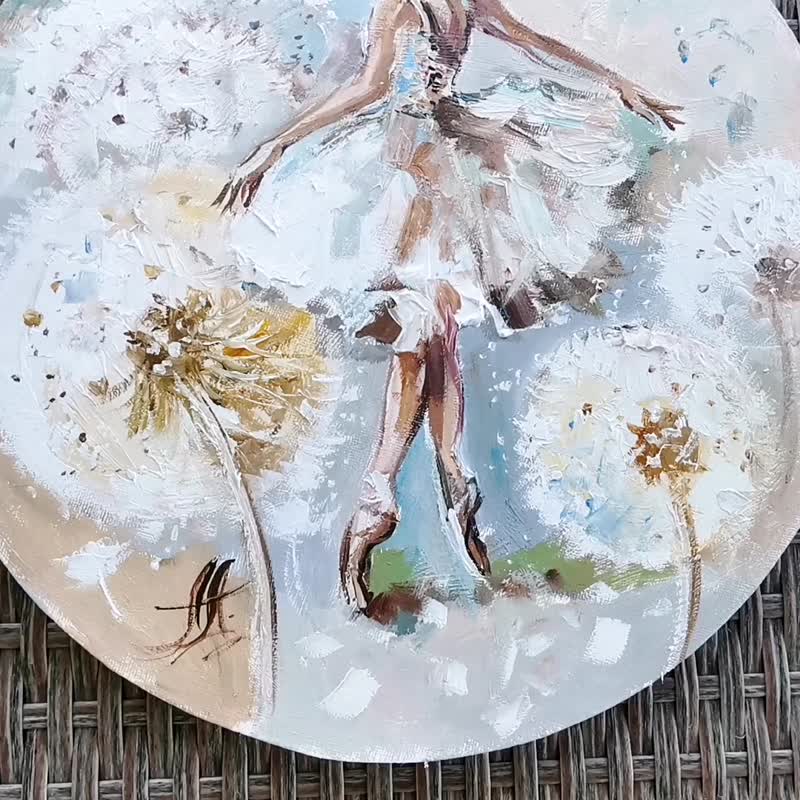 Ballerina wall art on round canvas, Dandelions painting, Ballet painting - Wall Décor - Other Materials Transparent