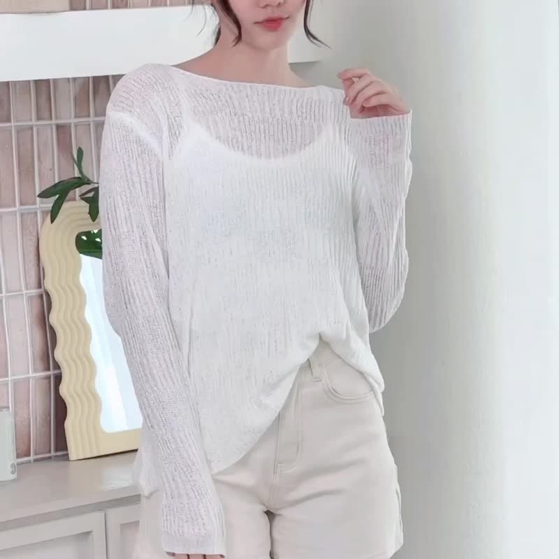 Natural  cream white  crochet tops - 毛衣/針織衫 - 聚酯纖維 白色
