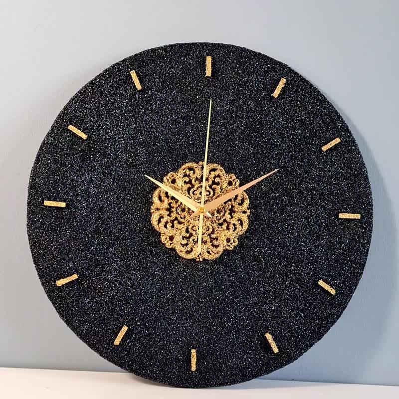 Black and gold stone wall clock Modern wall clock Silent wall clock Luxury clock - 時鐘/鬧鐘 - 其他材質 黑色