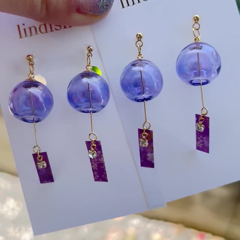 Adult cute vidro wind chime miniature Clip-On yukata k16gp - Earrings & Clip-ons - Resin Purple