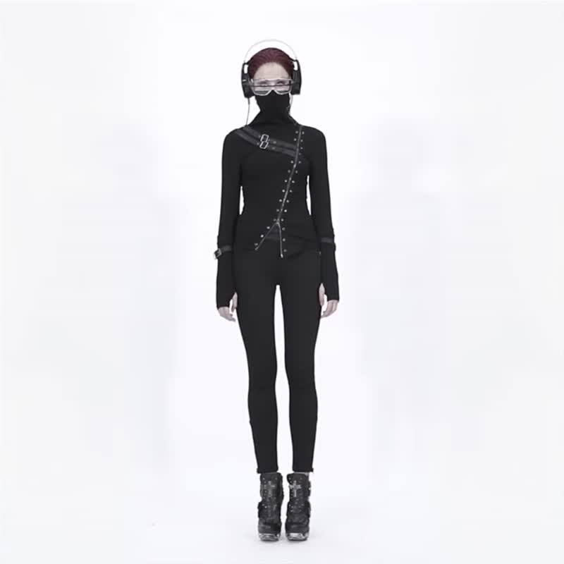 龐克咒術忍者口罩高領上衣 / 情侶款 - 僅有女 - 女裝 上衣 - 其他材質 黑色