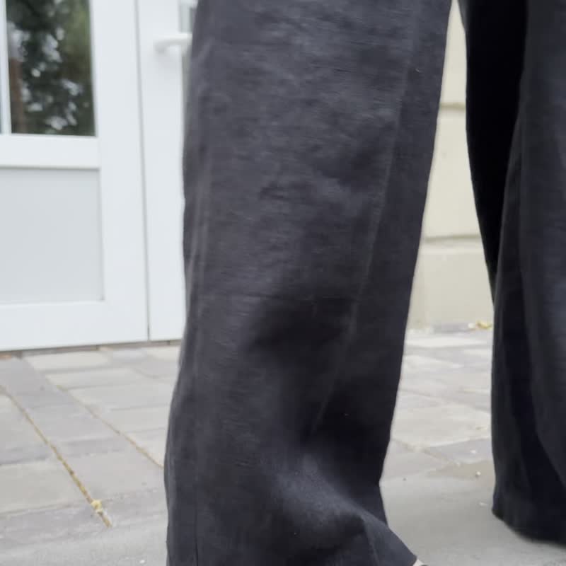 High Waist Black Trousers - Designer Brand for the Modern Business Woman - Women's Pants - Linen Black