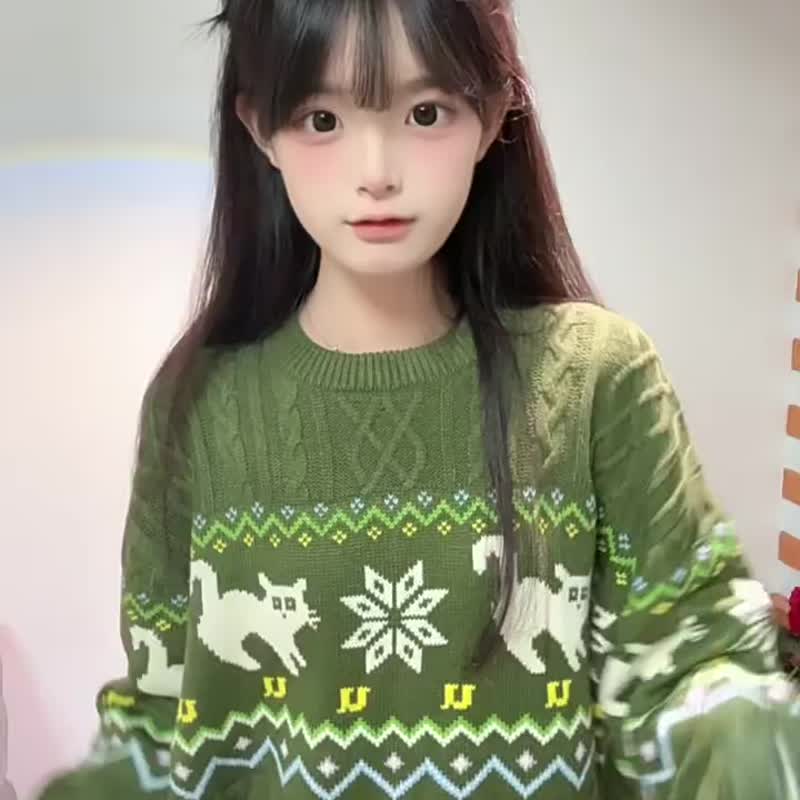 情侶提花費爾島綠色圣诞毛衣 冬季男士麻花針織衫 - 男毛衣/針織衫 - 棉.麻 綠色