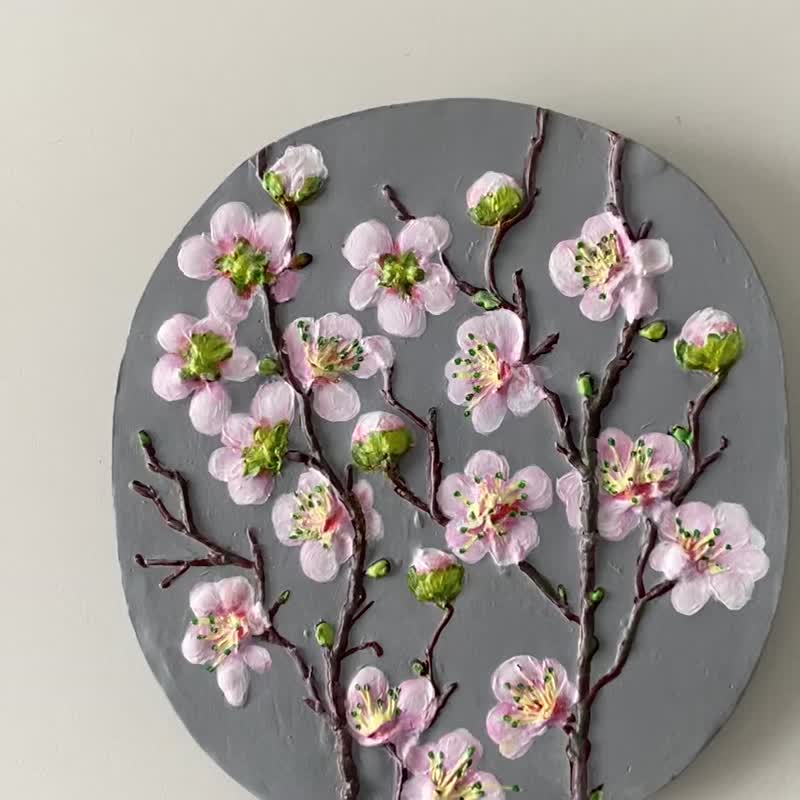 櫻花盛開櫻花植物淺浮雕壁掛花卉牆面裝飾 - 牆貼/牆身裝飾 - 其他材質 粉紅色