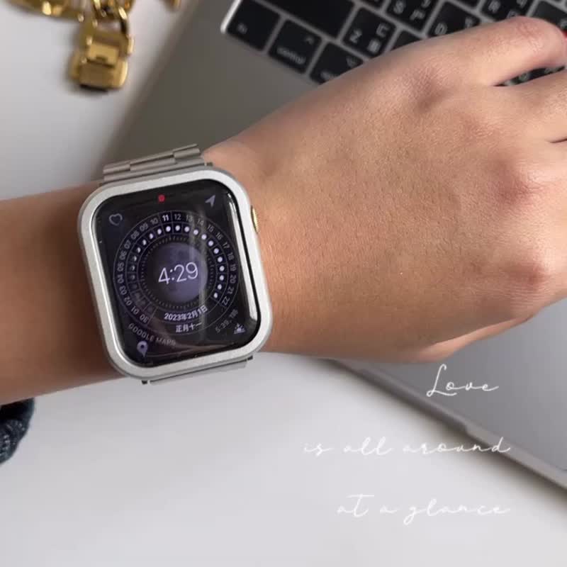 Apple Watch | Wide retro Stainless Steel strap starlight steel color for men and women - สายนาฬิกา - สแตนเลส 