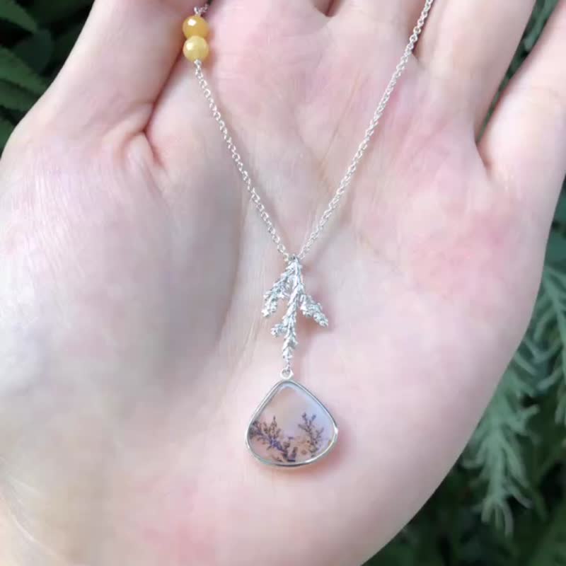 Limited edition small item - 925 sterling silver + branch agate - branch necklace (with topaz) - Necklaces - Sterling Silver Multicolor