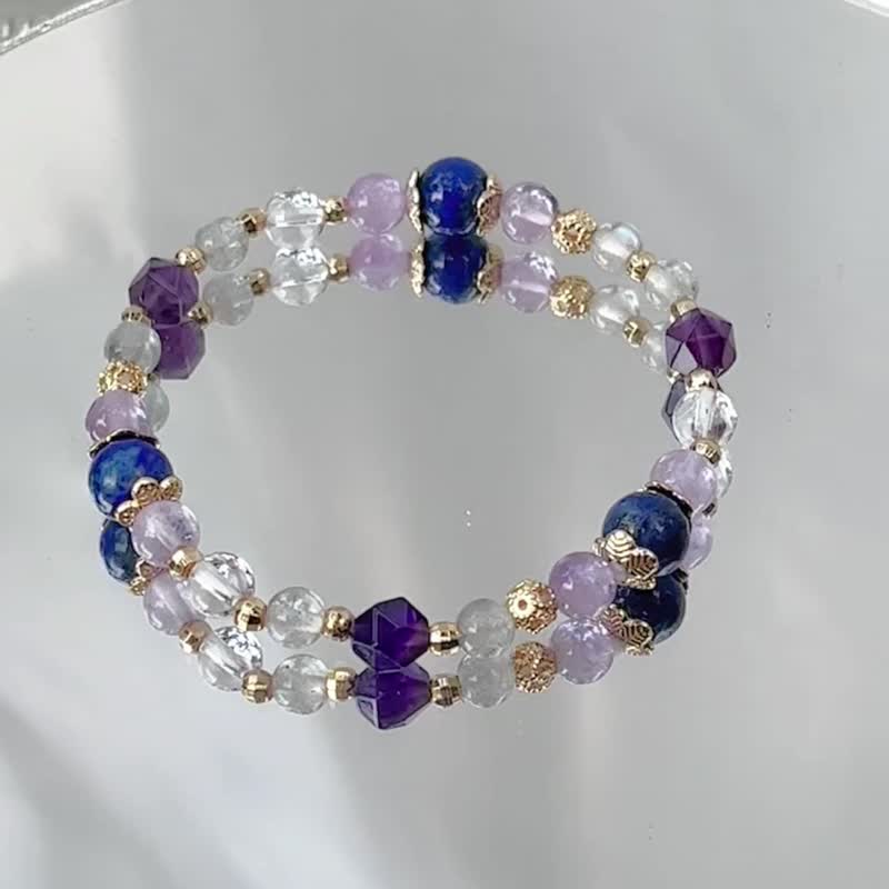 Lucky Healing Lapis Lazuli Amethyst Labradorite White Crystal Natural Crystal Bracelet - Bracelets - Crystal 