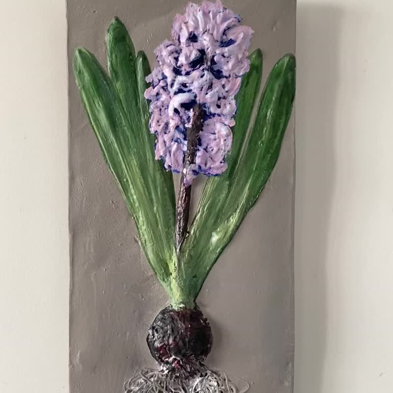 Wall panel Hyacinth flowers Original gypsum bas-relief Wall hanging Flowers art - Wall Décor - Other Materials Gray