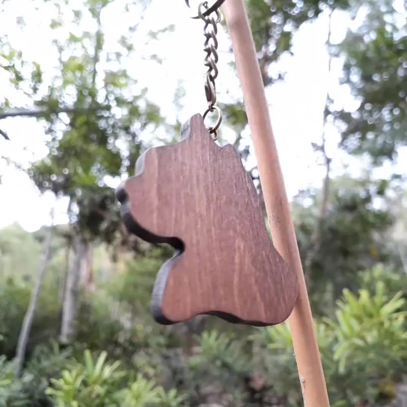 Handmade wooden creative key ring cat head - Keychains - Wood Brown