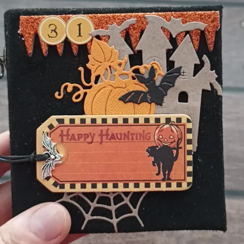 Small Spooky Halloween notebook Witch grimoire junk journal handmade - 筆記本/手帳 - 紙 黑色