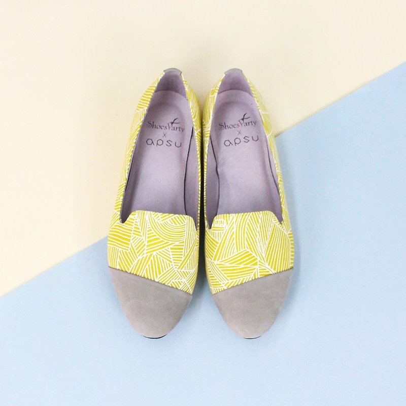 -----------Shoes Party----------- crop circles eat yellow oblique stitching Oubei La Yaya / handmade custom / Japan fabric - Mary Jane Shoes & Ballet Shoes - Other Materials 