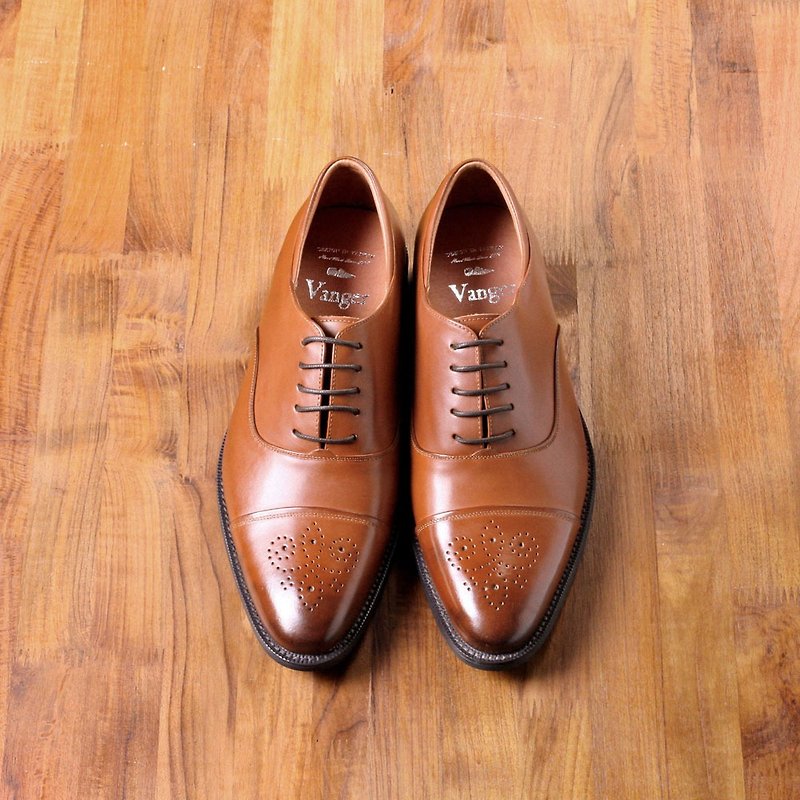Vanger elegant and beautiful ‧ simple waxed Oxford shoes Va207 red brown Taiwan - Men's Oxford Shoes - Genuine Leather Red