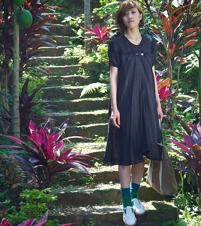 And_ Short-sleeve dress  - online sale - One Piece Dresses - Cotton & Hemp Black