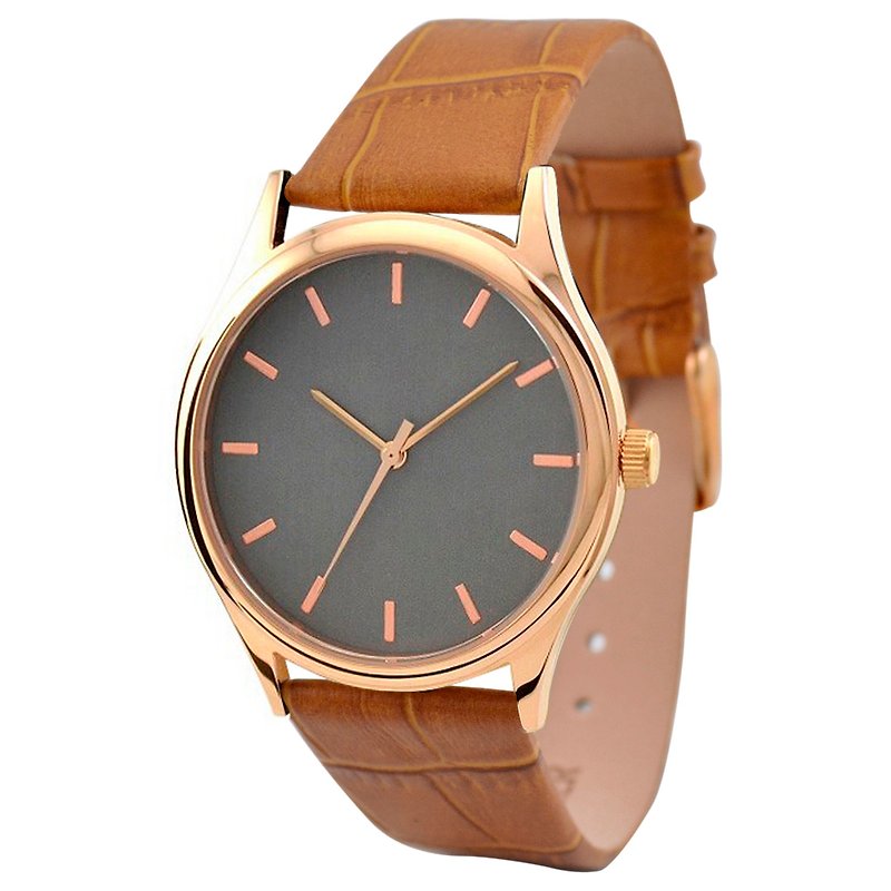 Rose Gold watch (titanium surface with rose gold bar nails) light brown band - Women's Watches - Other Metals Brown