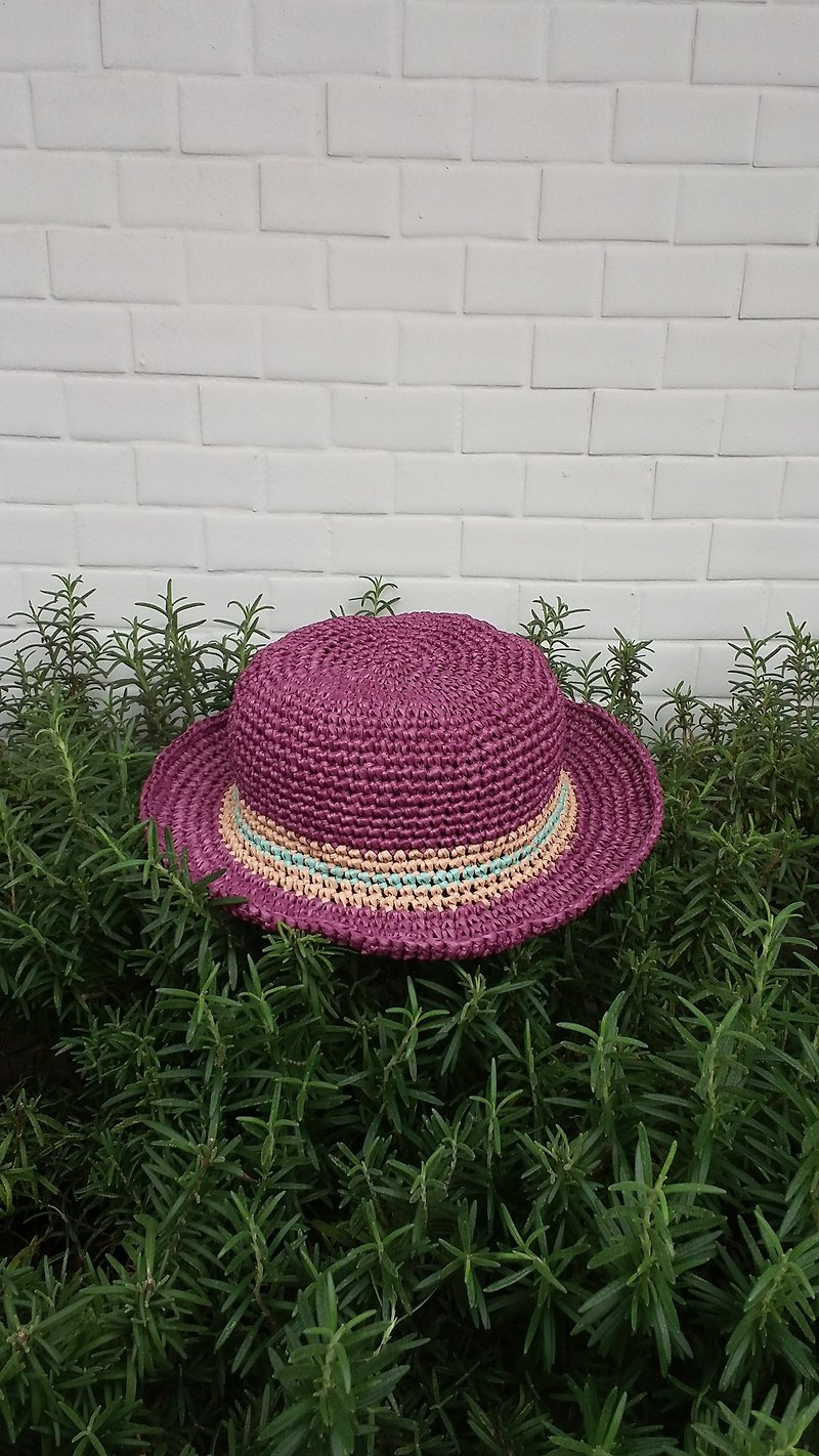 小童草帽 - 紫色 - 帽 - 棉．麻 
