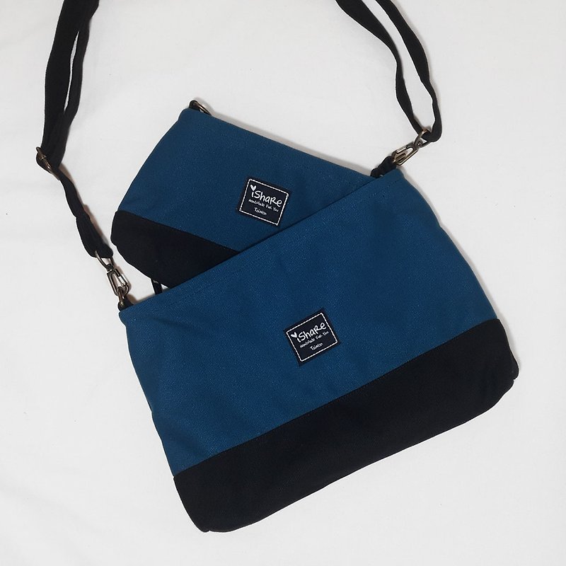 梯形拼接隨身包-藍綠色 (肩背 斜背 收納 隨身 護照 手機 化妝 包) - 側背包/斜背包 - 其他材質 藍色