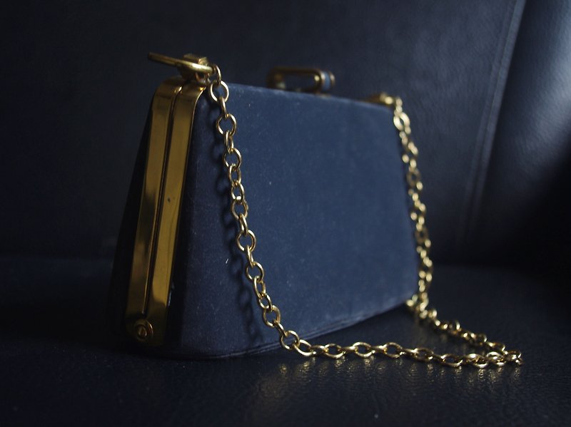 4.5studio- Nordic ancient antique bag - 1920s blue velvet gold chain Clutch - กระเป๋าถือ - วัสดุอื่นๆ สีน้ำเงิน