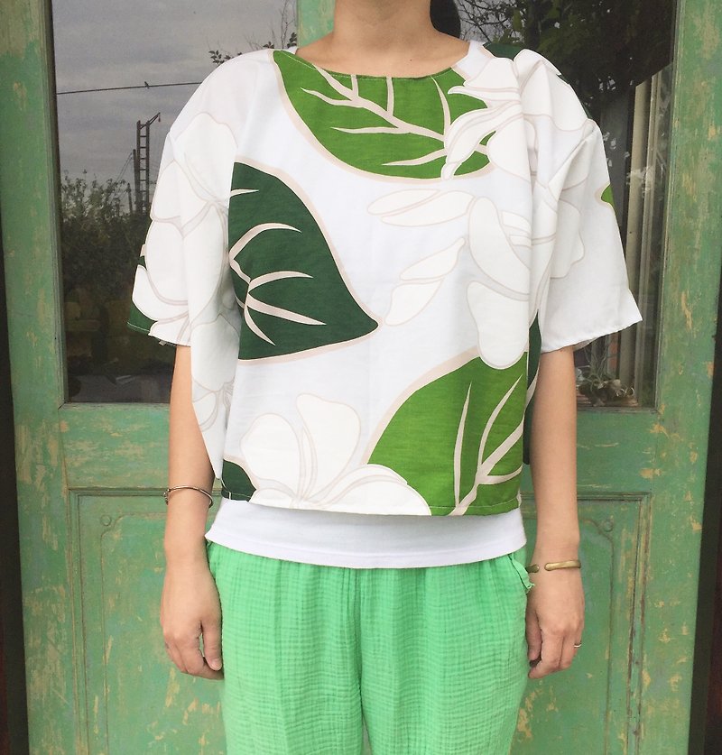 One last thing! Handmade clothes Japanese SOU SOU small sleeve style undress - เสื้อผู้หญิง - ผ้าฝ้าย/ผ้าลินิน ขาว