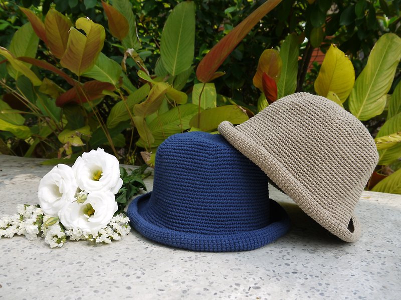 母の日・ピクニック・おでかけ・母の手作り帽子・夏の綿のロープ帽子・レトロな四角い漁師帽子・デニムブルー・母の日・ピクニック・お出かけ - 帽子 - コットン・麻 ブルー