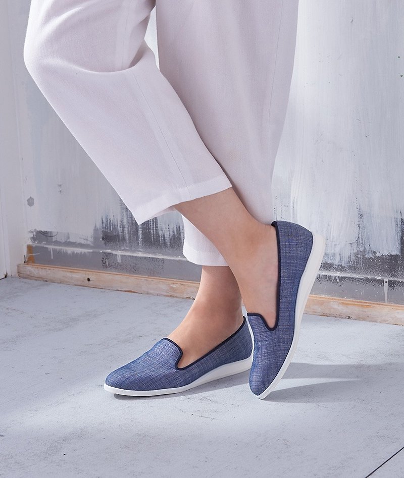 Zero size-[Tropical Holiday] Cotton Linen loafers _ denim blue (22.5-24) - รองเท้าลำลองผู้หญิง - วัสดุอื่นๆ สีน้ำเงิน