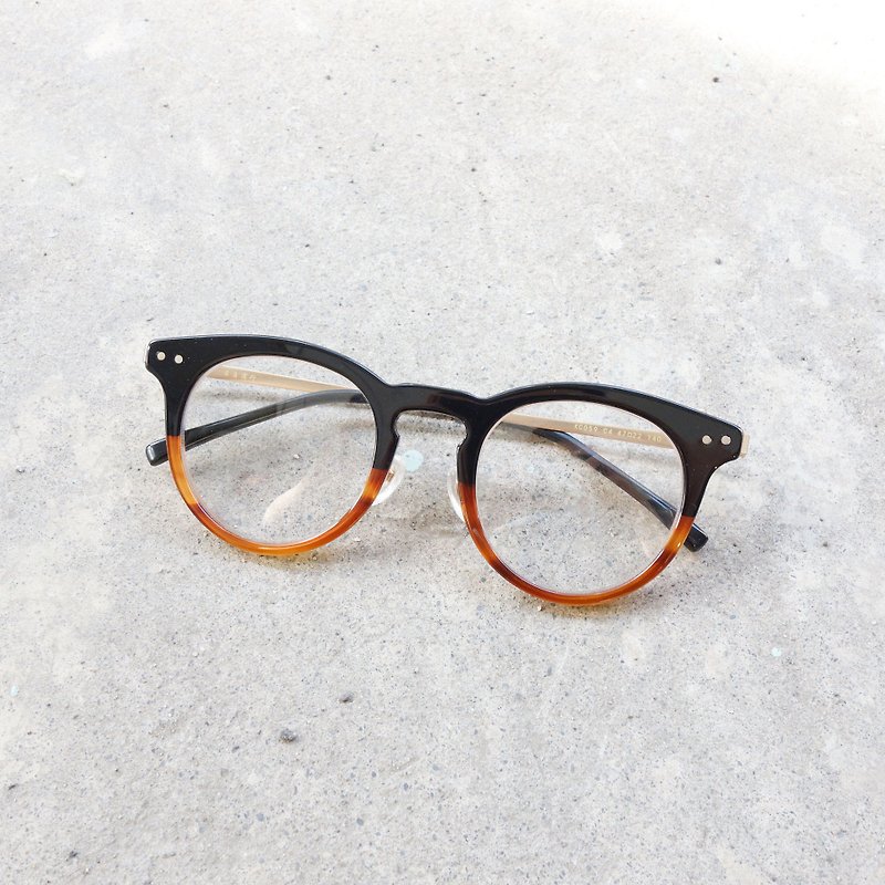 [Head] Japanese firm mesh lightweight sheet metal retro round frame + gradient Black + tea glasses - กรอบแว่นตา - วัสดุอื่นๆ สีดำ