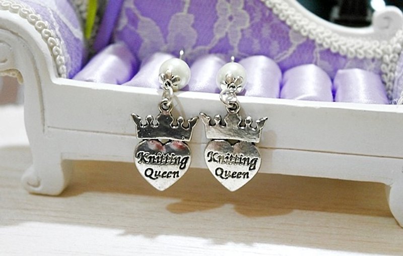 Alloy ＊Knitting Queen ＊_ hook earrings - Earrings & Clip-ons - Other Metals White