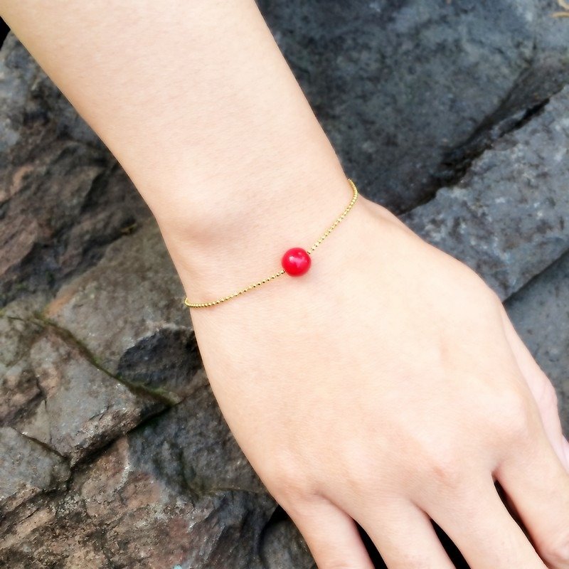 **オオクワガタ**赤珊瑚のブレスレット/ハンドメイド/バレンタイン/ブラス - ネックレス - その他の素材 レッド