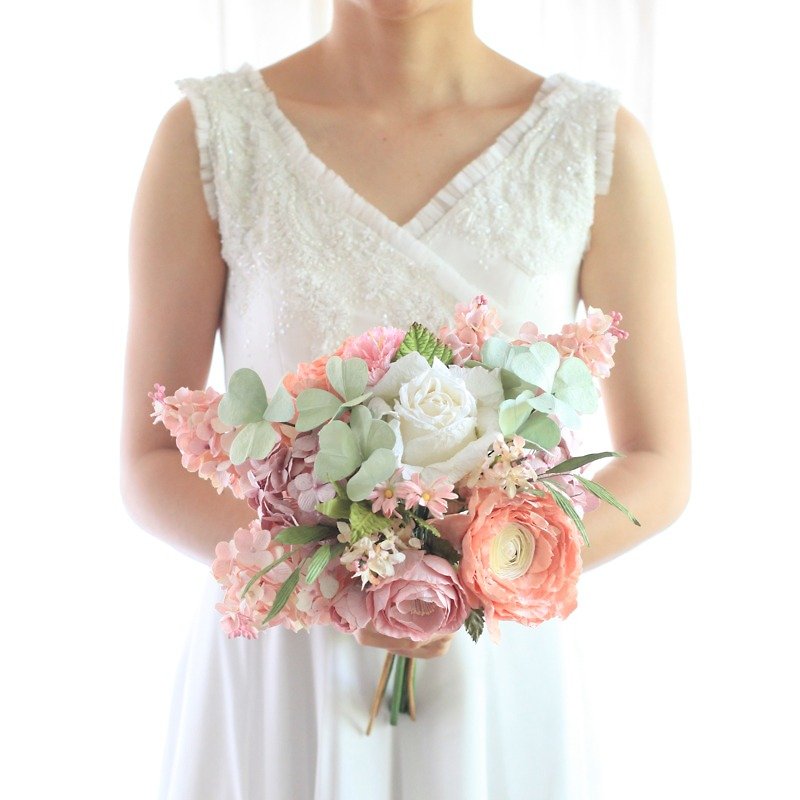 MB206 : Bridal Wedding Bouquet, Sweet Pink - Wood, Bamboo & Paper - Paper Pink