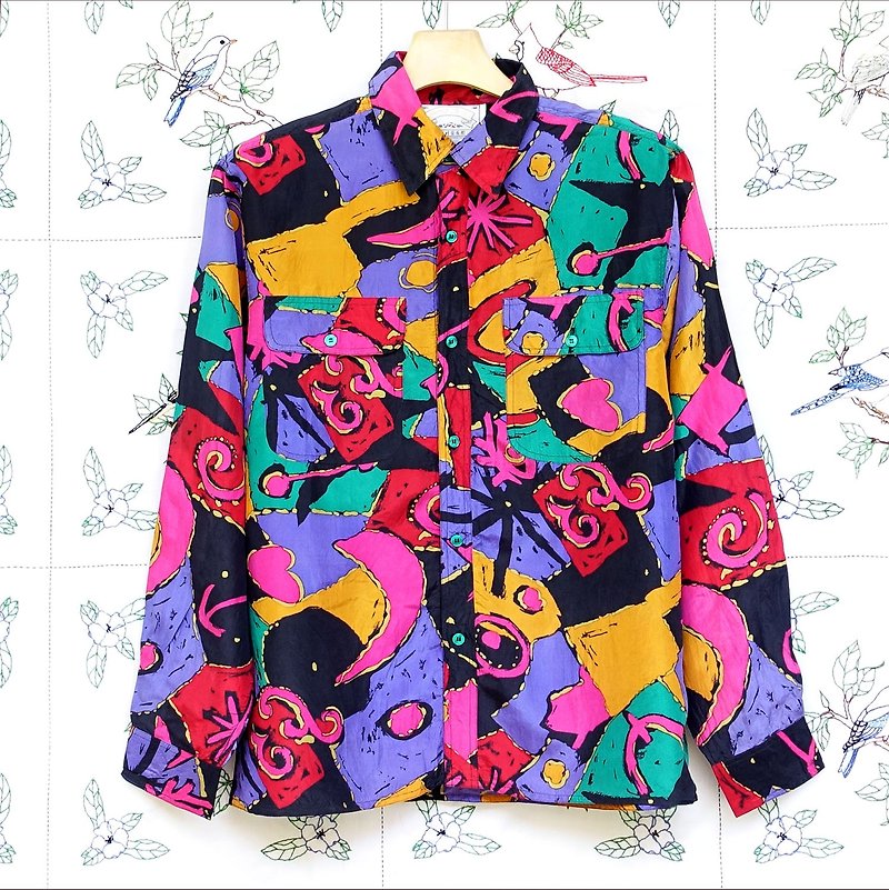 BajuTua / vintage / colorful color silk slip material gown vintage pure silk shirt - Women's Shirts - Silk Purple