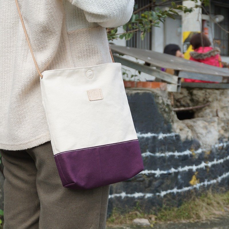極簡約皮繩背帶帆布包-紫色 - 側背包/斜背包 - 其他材質 紫色