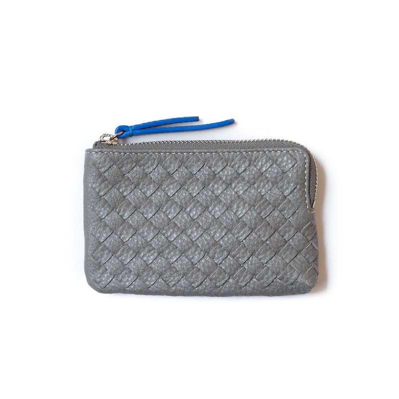Patina leather hand-woven custom Kenzie Wallets Zero purse - กระเป๋าใส่เหรียญ - หนังแท้ สีเทา