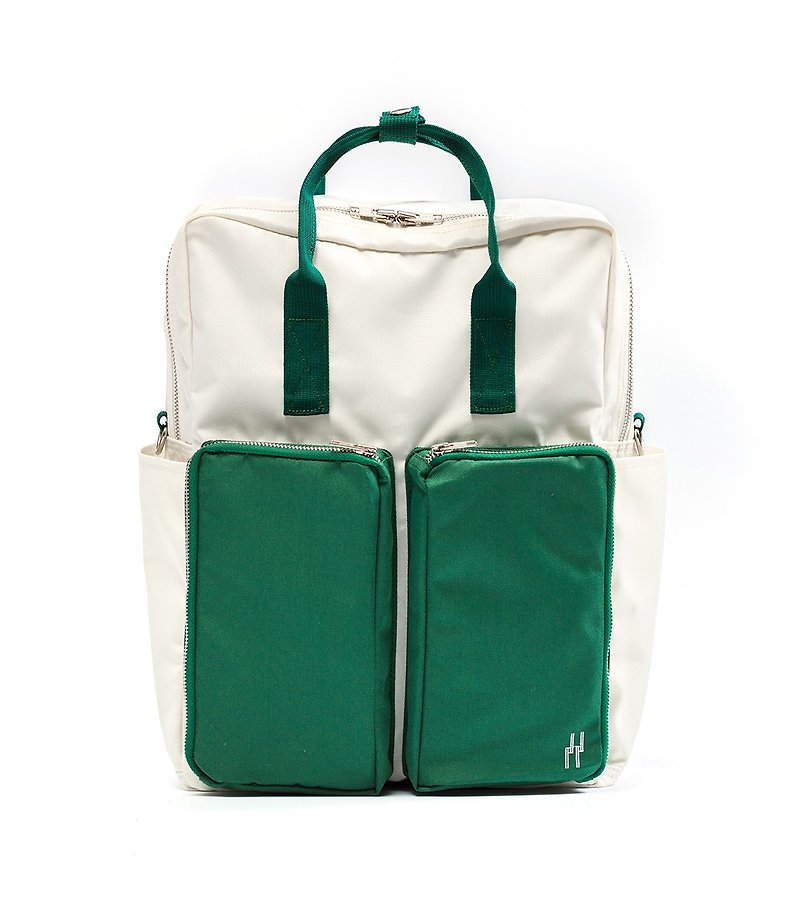 plain-me after casual nylon 3WAY backpack large capacity shoulder bag handbag PB fun package (off-white green) - กระเป๋าเป้สะพายหลัง - วัสดุอื่นๆ 