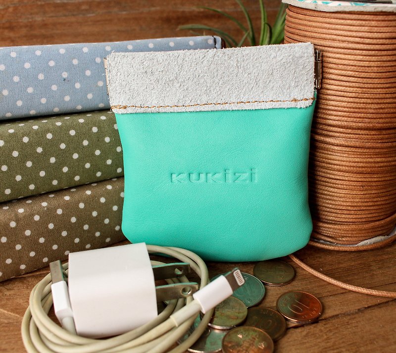 Coin/Earphone/USB Charging Cable Pouch - Pop (Pastel Green) - Coin Purses - Genuine Leather 