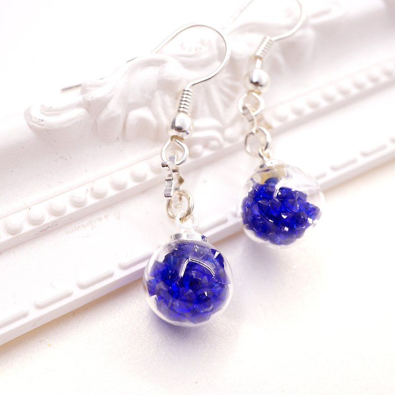 A Handmade 深藍色水晶玻璃球垂吊耳環 - 耳環/耳夾 - 寶石 