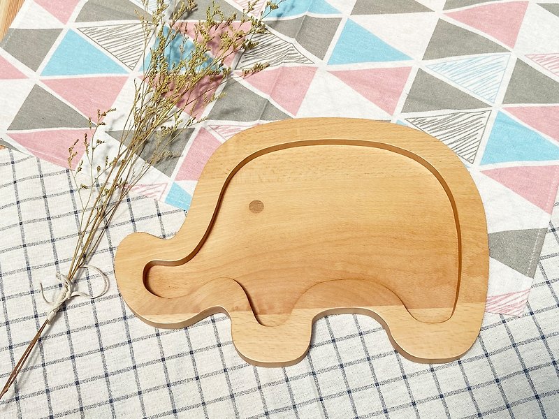 Cute animal dinner plate made of logs-elephant type - จานเล็ก - ไม้ สีนำ้ตาล