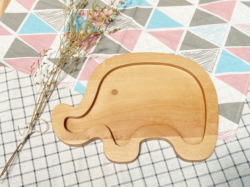 Cute animal dinner plate made of logs-elephant type - จานเล็ก - ไม้ สีนำ้ตาล