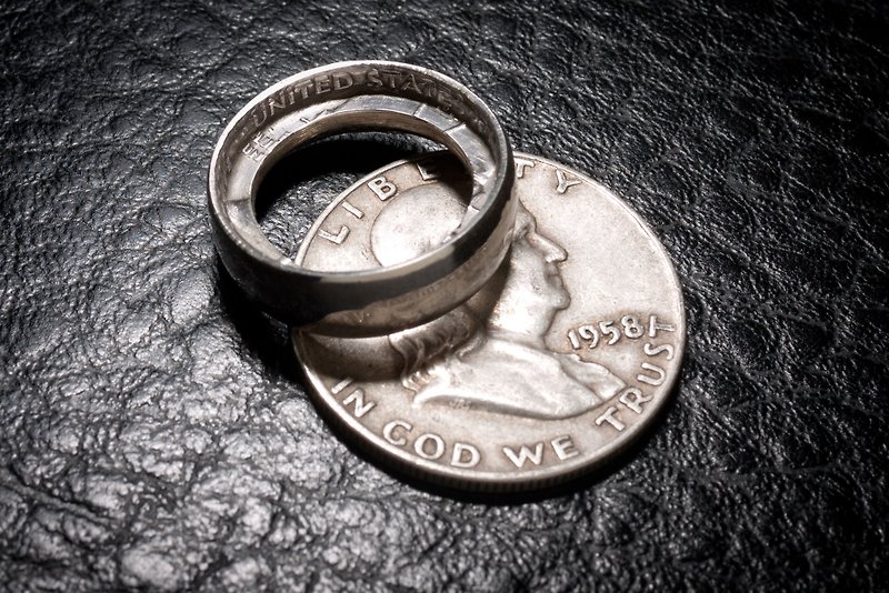 Dreamstation Leather Institute, handmade original American Franklin silver coin ring. - General Rings - Other Metals Silver