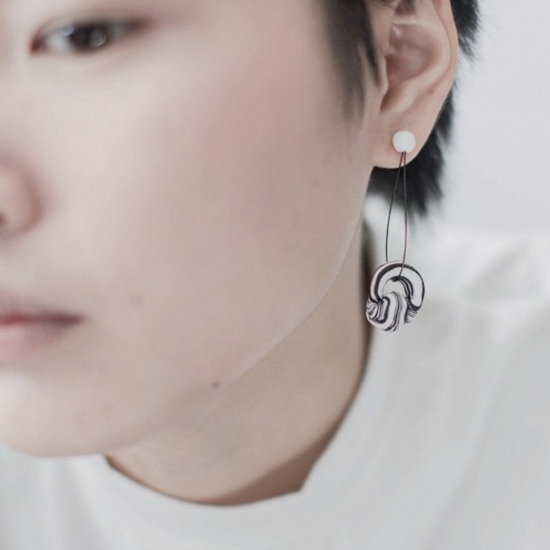 Bicyclic long paragraph earrings Earring / US imports two clay +925 sterling silver handmade false Factory Girl The fake factory girl geometry | vitatha Fan Tata X ateliercoucou limited cooperation paragraph - กำไลข้อเท้า - ดินเหนียว 