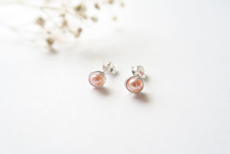 925純銀 粉色珍珠 耳針耳環-耳夾 - 耳環/耳夾 - 純銀 粉紅色