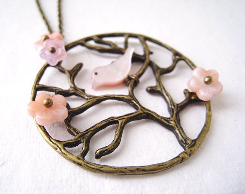 Cherry tree necklace - Necklaces - Other Metals Pink