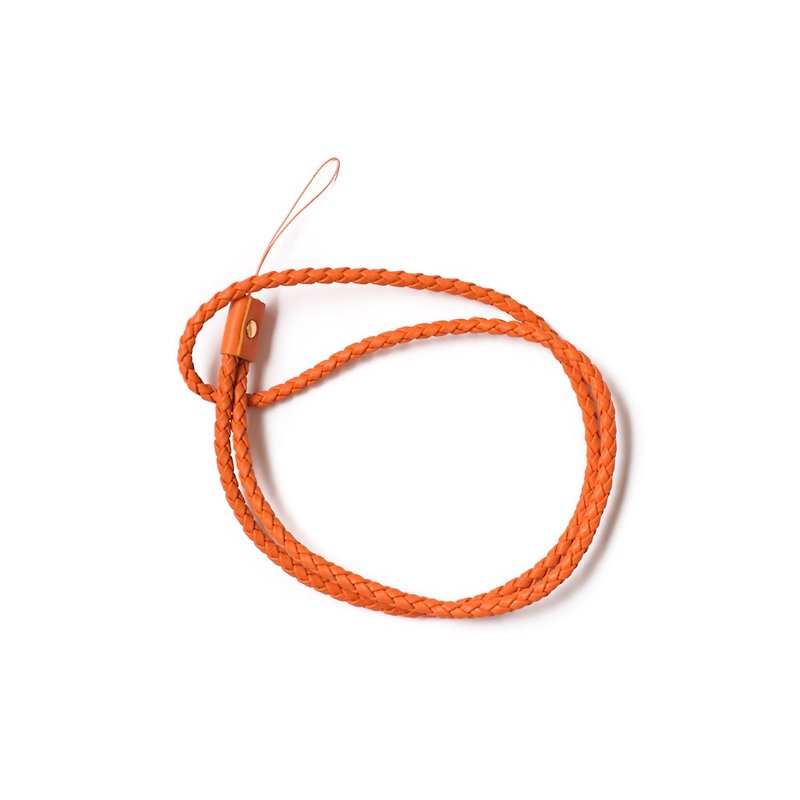 Patina leather handmade custom woven neck strap. Phone Diaosheng - ID & Badge Holders - Genuine Leather Orange